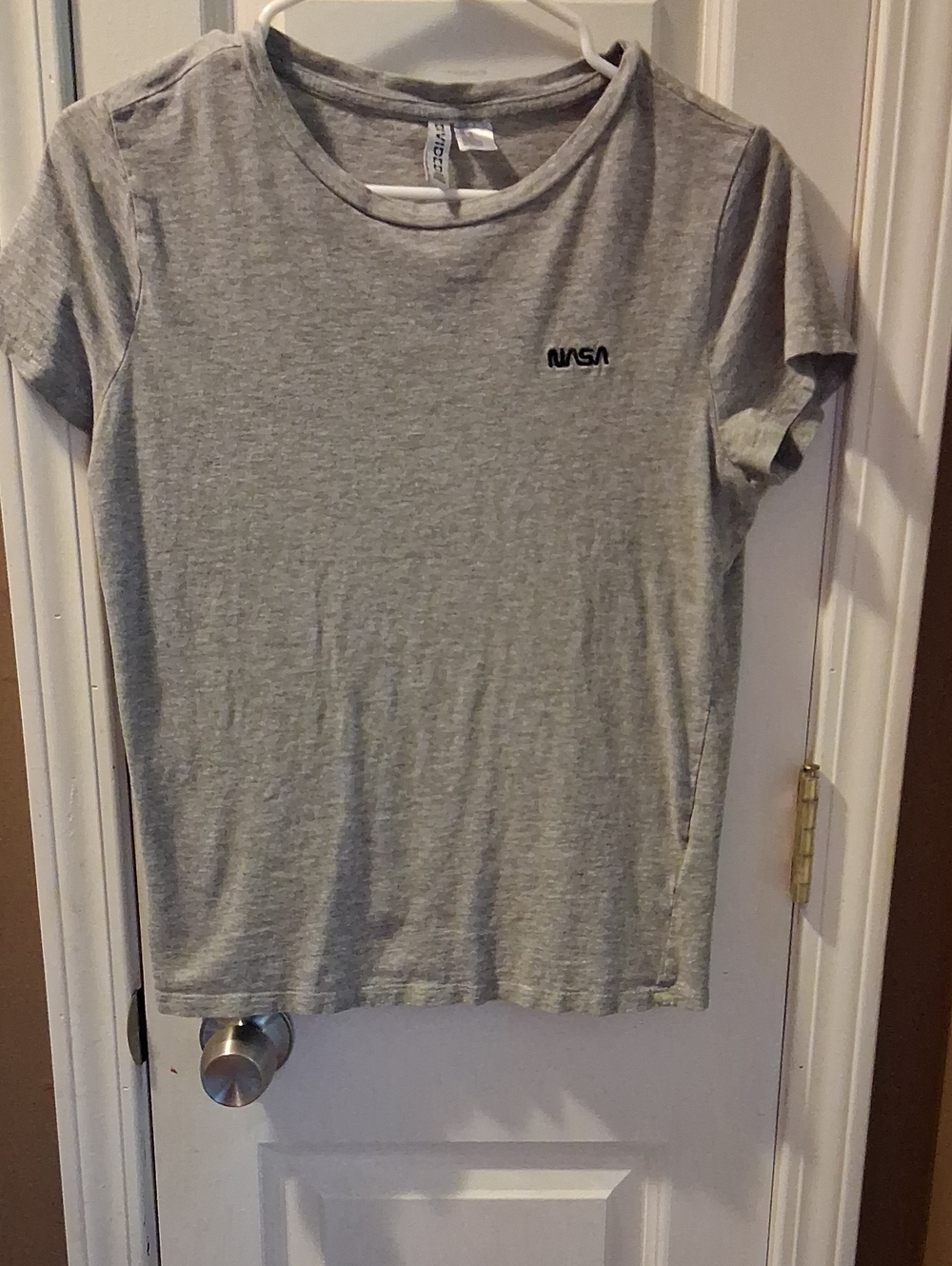 Divided Gray Short Sleeve Tee with Small Black Logo